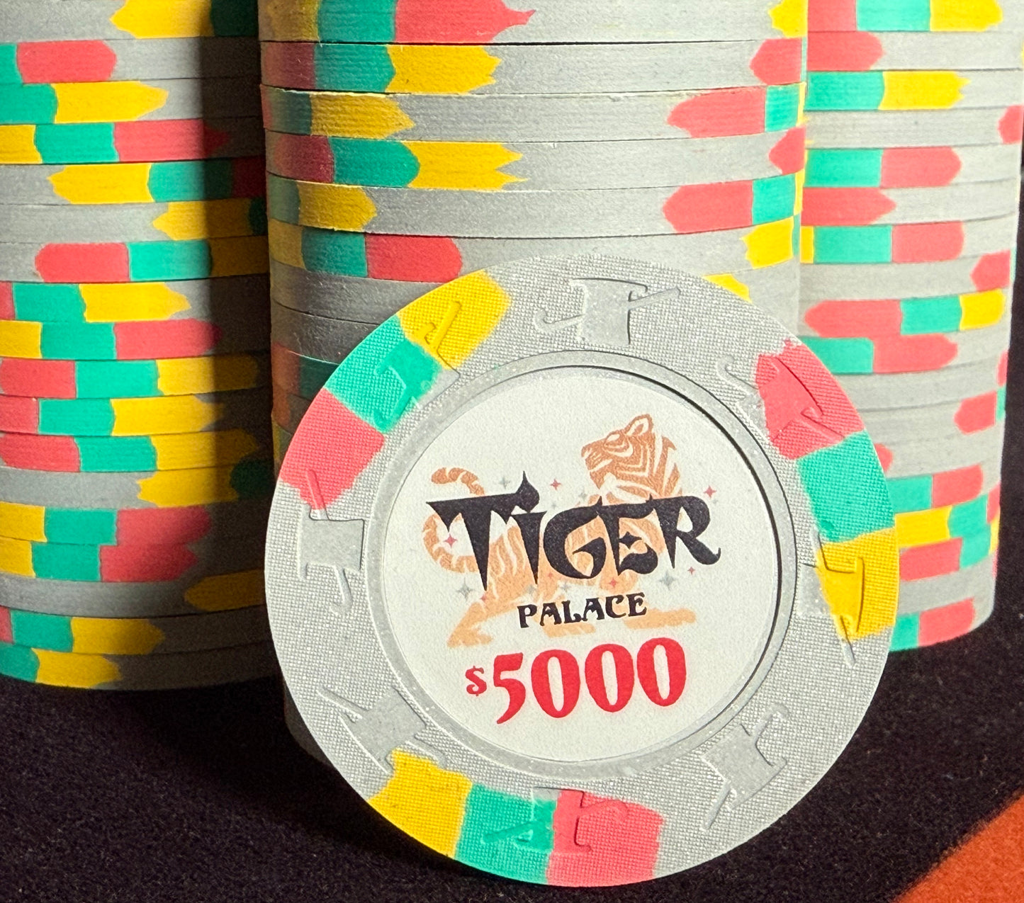 Tiger Palace (Paulson) Secondary Cash $5,000 chip (re-labeled)- Metallic Silver - 43mm - One Barrel