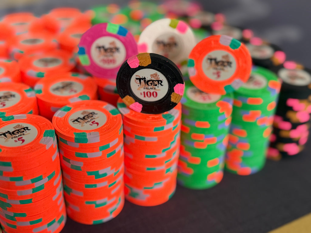 Tiger Palace (Paulson) relabeled $2/$5 Cash Set (Vegas colors, blaze orange $5s) - 700 Chips