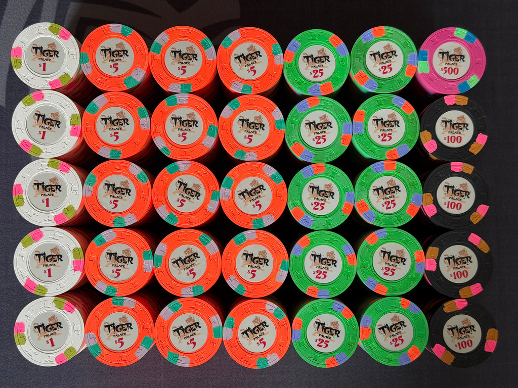 Tiger Palace (Paulson) relabeled $2/$5 Cash Set (Vegas colors, blaze orange $5s) - 700 Chips