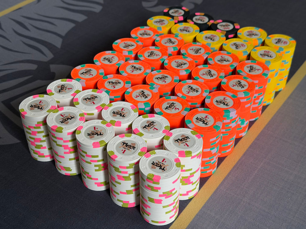 Tiger Palace (Paulson) relabeled $1/$2 Cash Set (Vegas colors, blaze orange $5s, yellow $20s) - 800 Chips