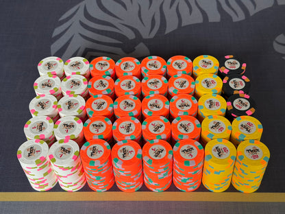 Tiger Palace (Paulson) relabeled $1/$2 Cash Set (Vegas colors, blaze orange $5s, yellow $20s) - 800 Chips