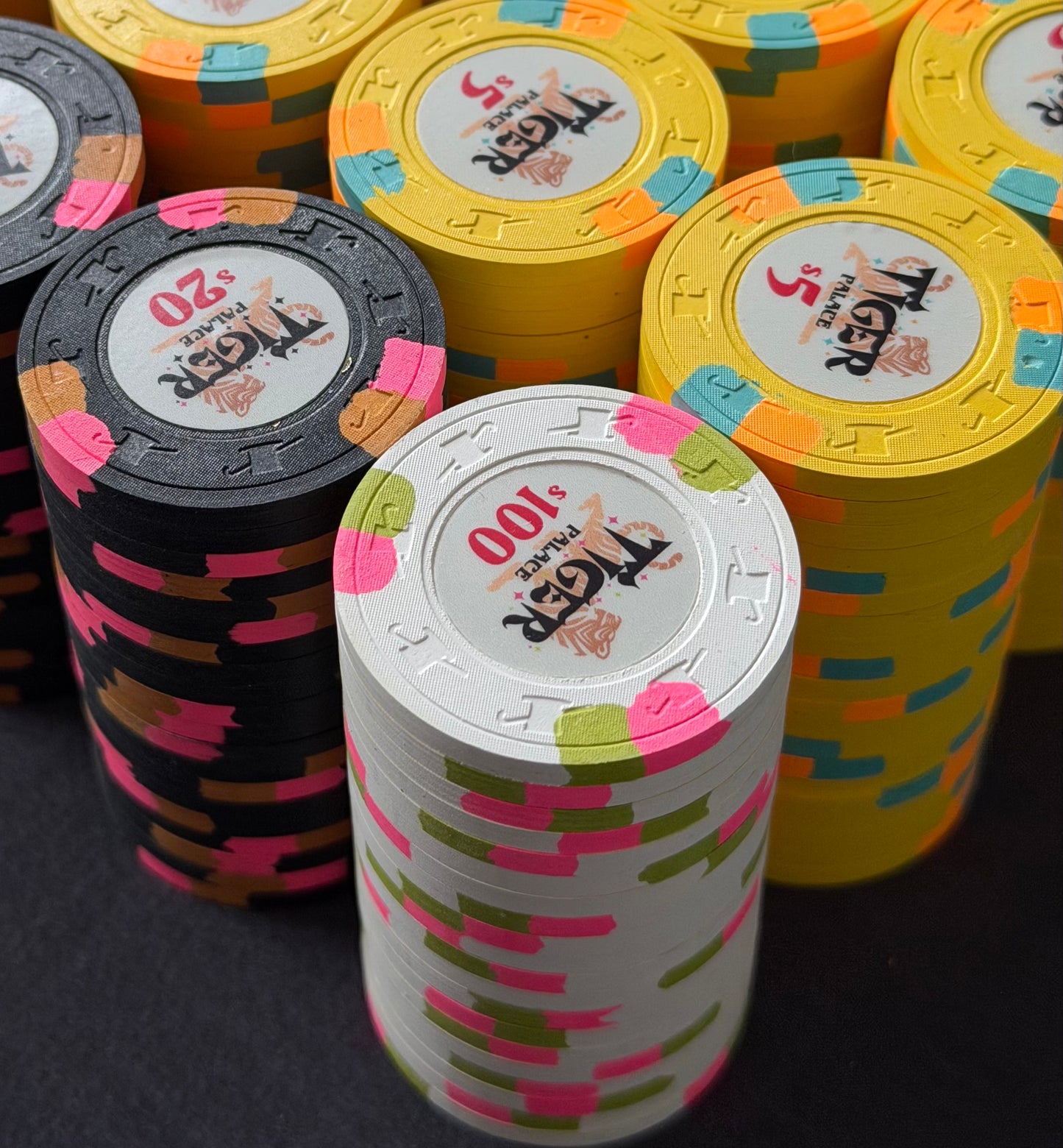 Tiger Palace (Paulson) relabeled $0.25/$0.50 Cash Set (cali colors, orange fracs) - 600 Chips