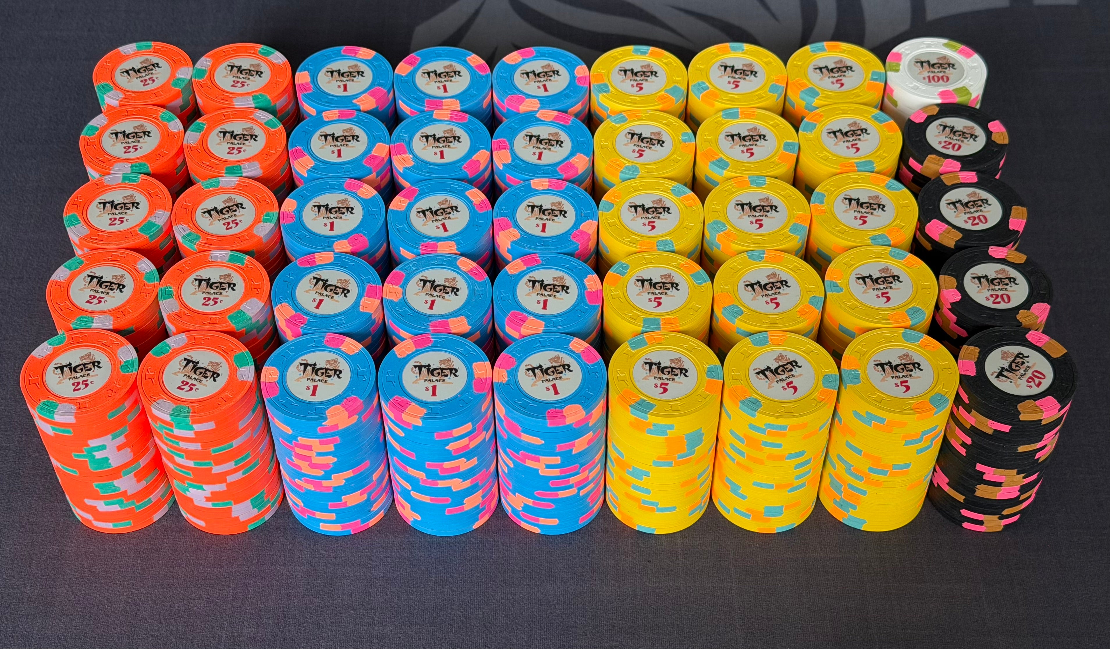 Tiger Palace (Paulson) relabeled $0.25/$0.50 Cash Set (cali colors, orange fracs) - 900 Chips