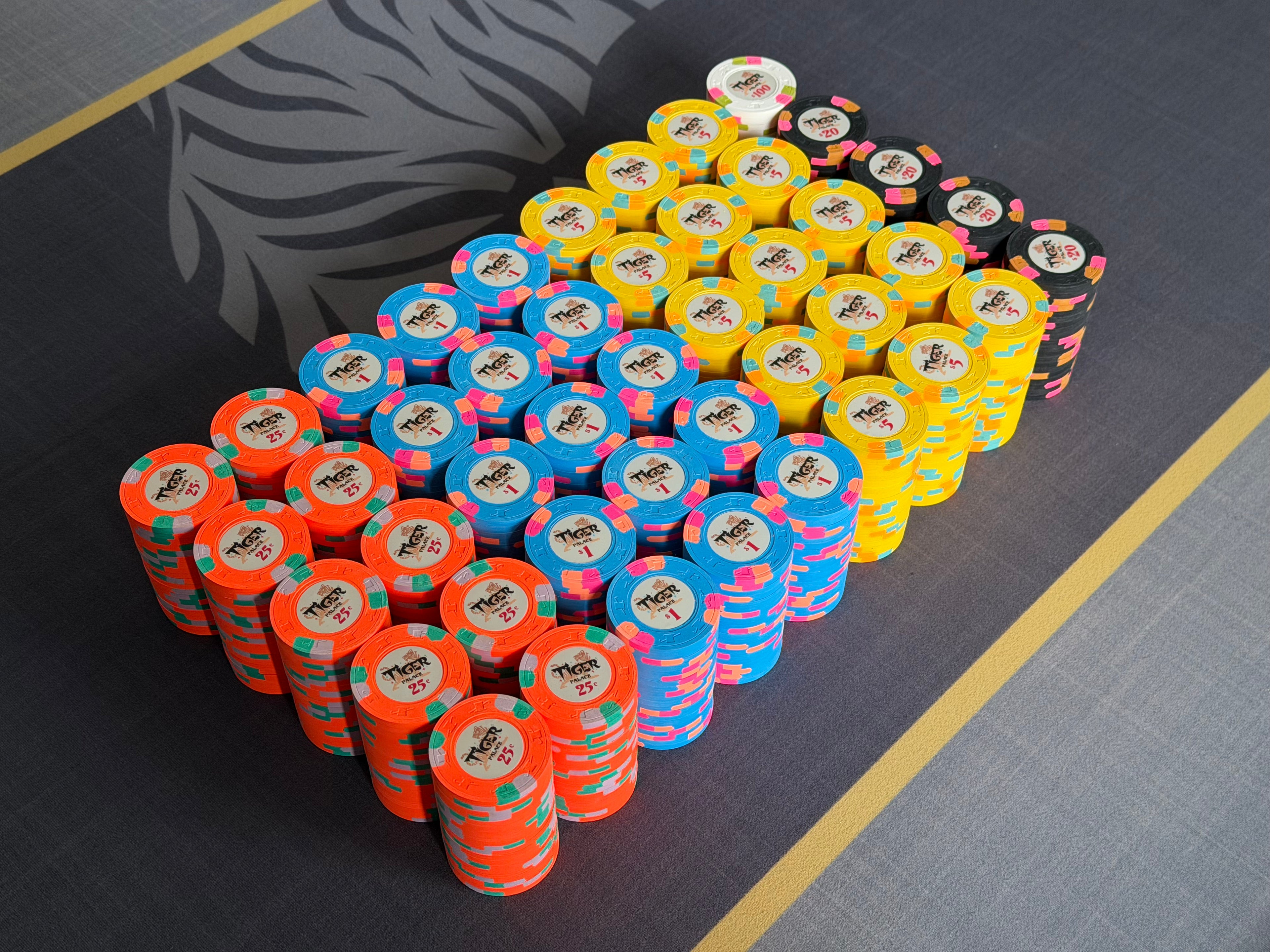 Tiger Palace (Paulson) relabeled $0.25/$0.50 Cash Set (cali colors, orange fracs) - 900 Chips
