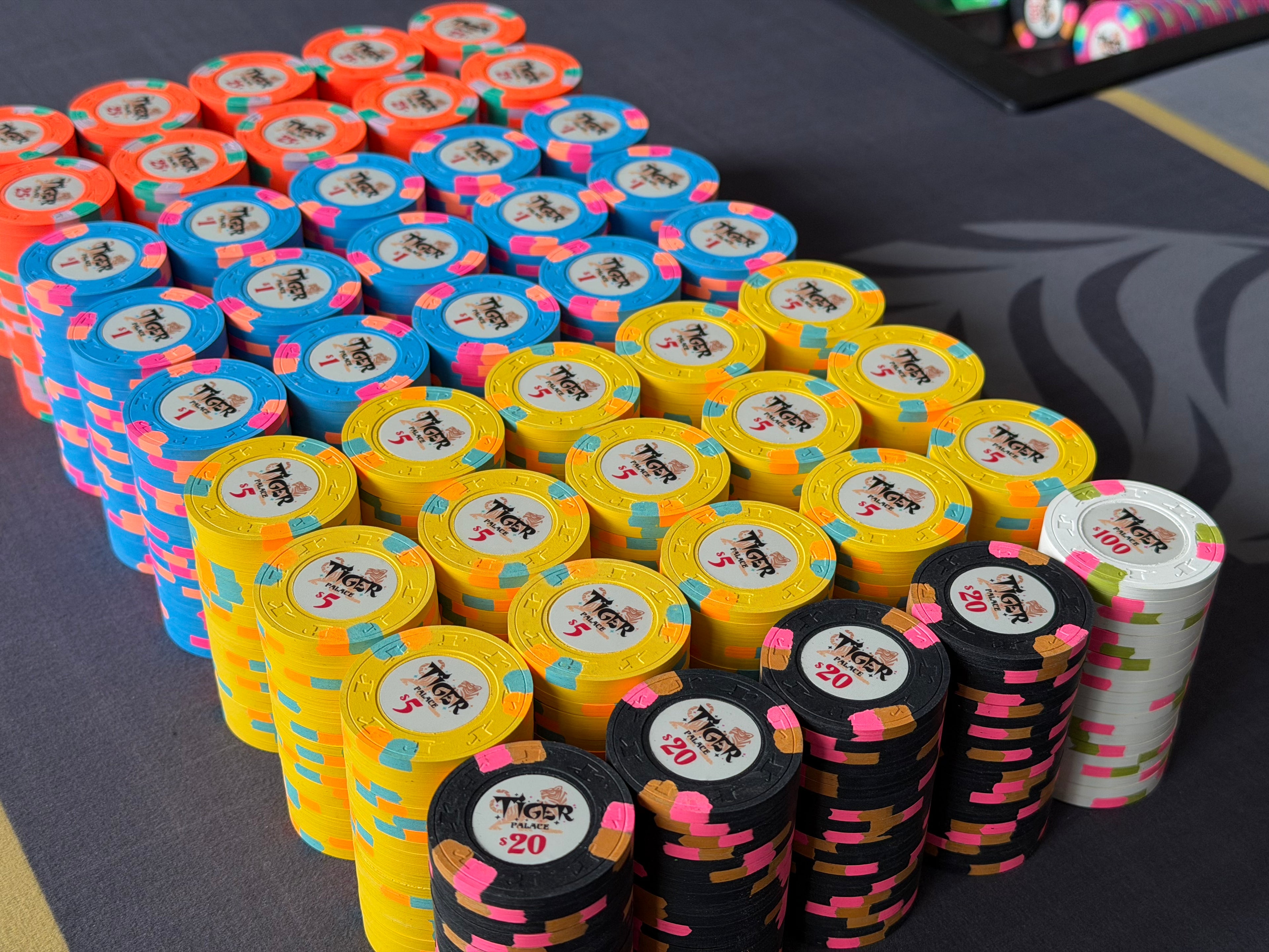 Tiger Palace (Paulson) relabeled $0.25/$0.50 Cash Set (cali colors, orange fracs) - 900 Chips
