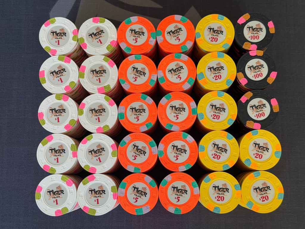 Tiger Palace (Paulson) relabeled $1/$2 Cash Set (Vegas colors, blaze orange $5s, yellow $20s) - 600 Chips