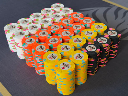Tiger Palace (Paulson) relabeled $1/$2 Cash Set (Vegas colors, blaze orange $5s, yellow $20s) - 600 Chips (Copy)