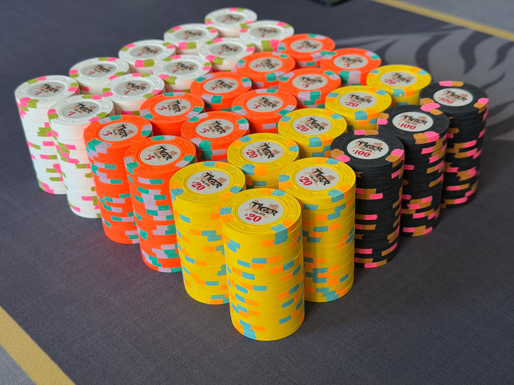 Tiger Palace (Paulson) relabeled $1/$2 Cash Set (Vegas colors, blaze orange $5s, yellow $20s) - 600 Chips