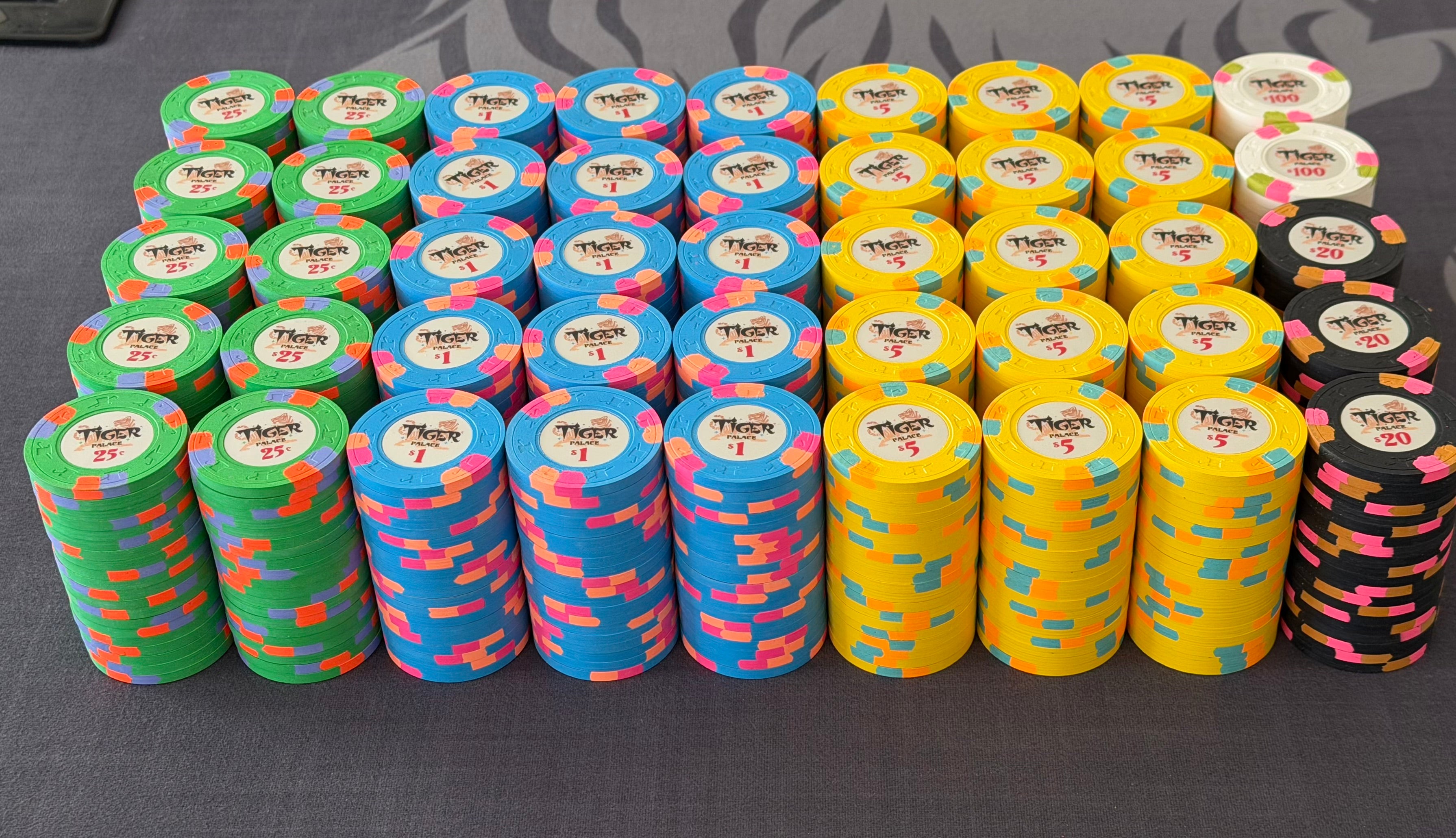 Tiger Palace (Paulson) relabeled $0.25/$0.50 Cash Set (cali colors, green fracs)- 900 Chips