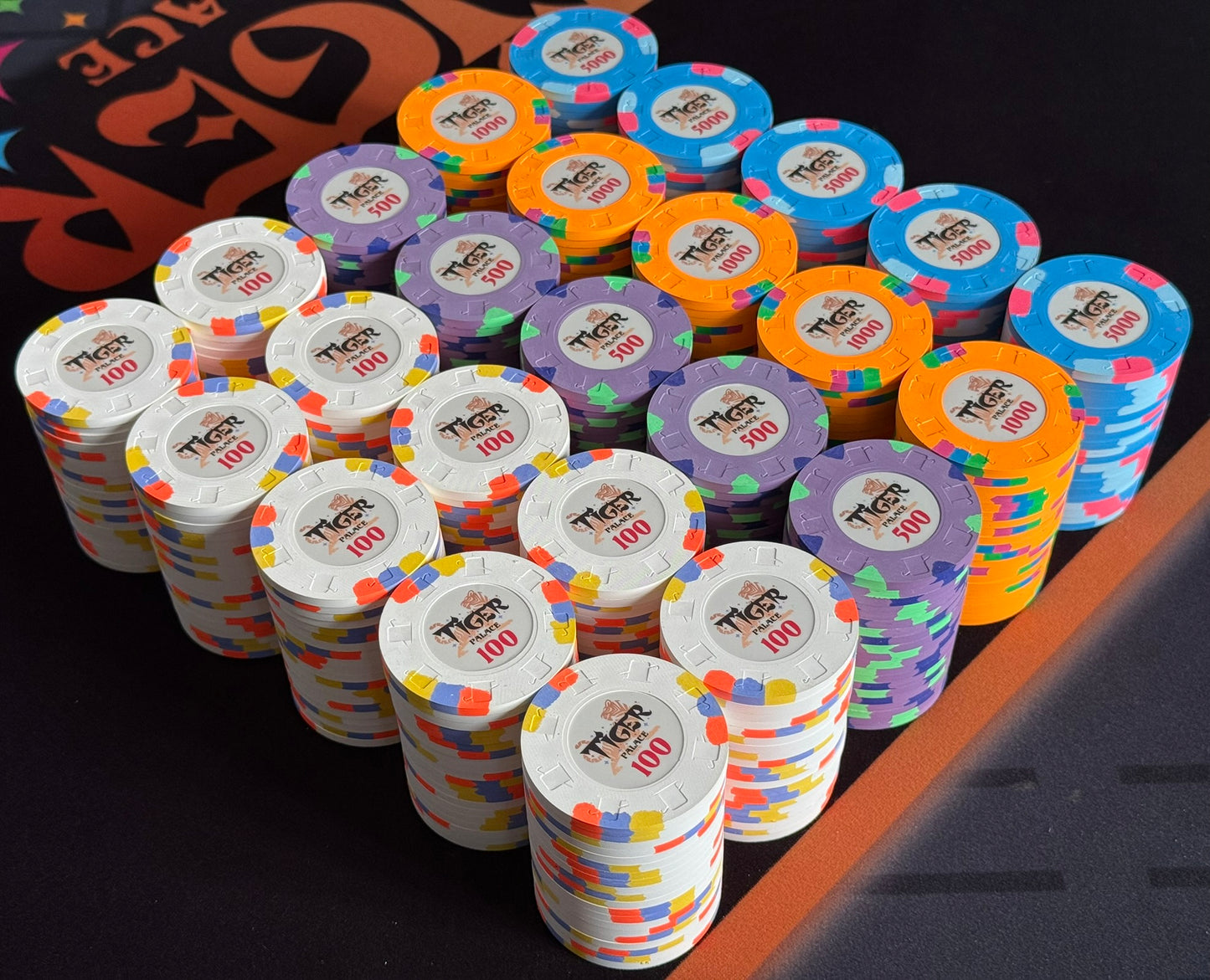 Tiger Palace (Paulson) Tournament Set - 48mm 'Fat Hat' T100-based Tournament Set, 500 Chips