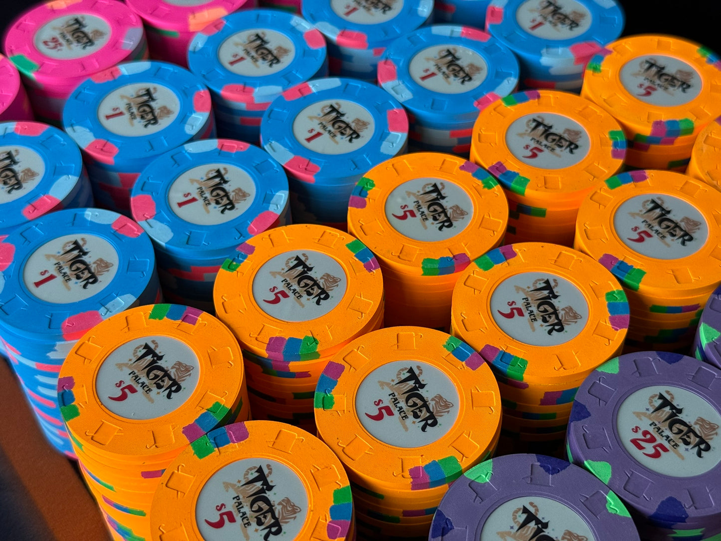 Tiger Palace (Paulson) Cash Set: Custom, one-of-a-kind 48mm 'Fat Hat' - $0.25/$0.50 'Cali' Set - 600 chips