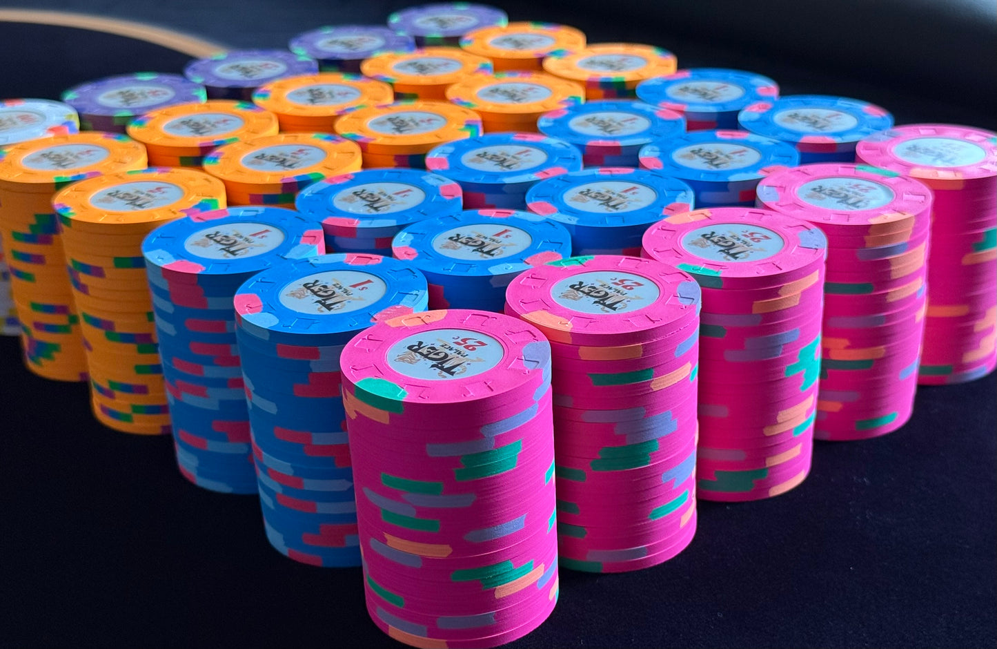 Tiger Palace (Paulson) Cash Set: Custom, one-of-a-kind 48mm 'Fat Hat' - $0.25/$0.50 'Cali' Set - 600 chips