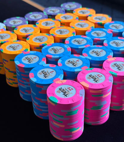 Tiger Palace (Paulson) Cash Set: Custom, one-of-a-kind 48mm 'Fat Hat' - $0.25/$0.50 'Cali' Set - 600 chips