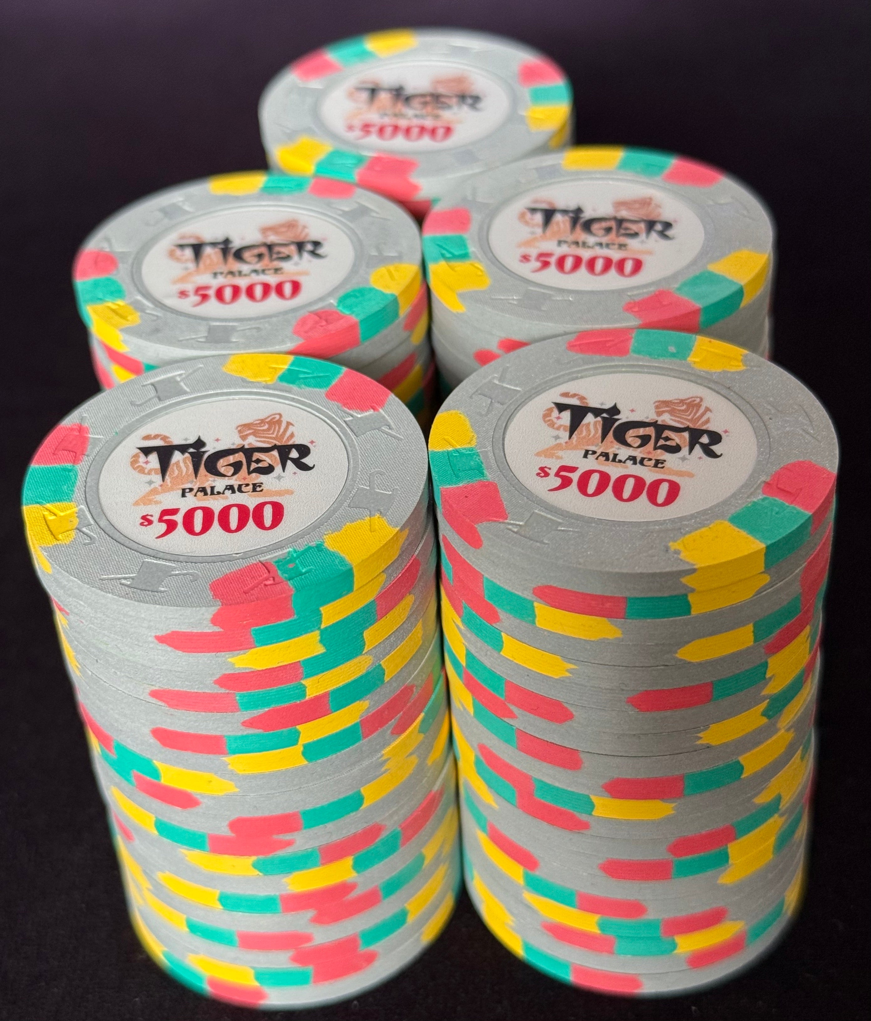 Tiger Palace (Paulson) Secondary Cash $5,000 chip (re-labeled)- Metallic Silver - 43mm - One Barrel
